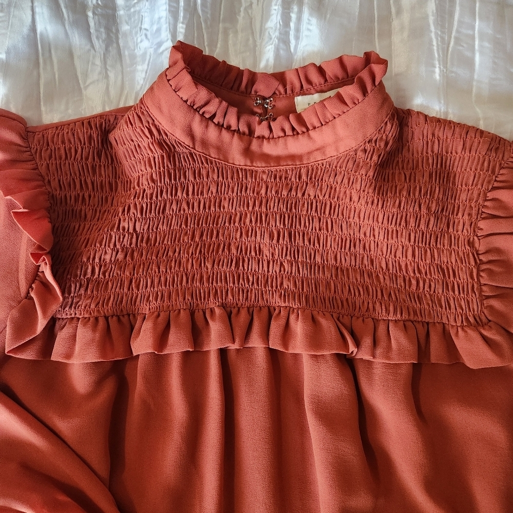 Promesa Rust Ruffle Blouse Size Large - Picture 3 of 10
